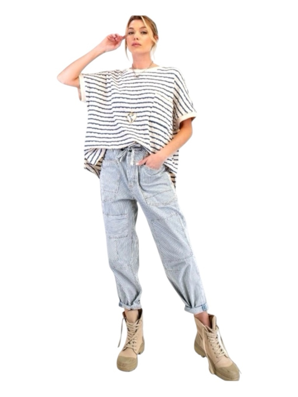 EASEL Shipwreck Stripe Jeans, Size M.